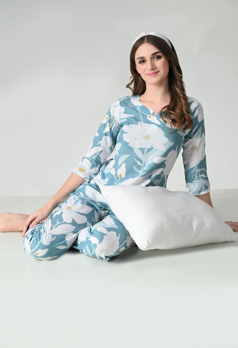 Ichaa Women's Printed Rayon Night Wear Top and Bottom Night Suit Set - Image 5