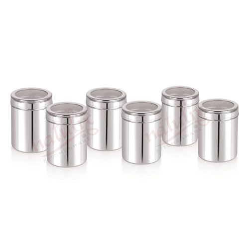NATULIX 750gms Stainless Steel Containers for kitchen with See Through Lid | Kitchen Containers Set | Silver (1000ml - 6pcs) Food Grains Capacity - 750gms Approx - Image 5