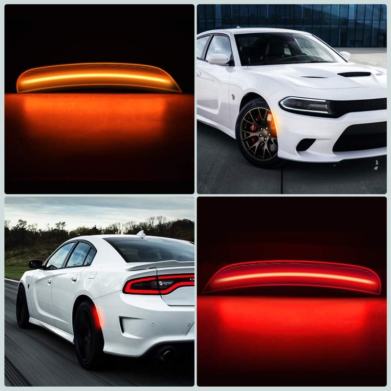 RANSOTO Charger Smoked LED Side Marker Light Compatible with Dodge Charger 2015 2016 2017 2018 2019 2020 2021 Front Lights Amber Rear Lamp Lights Red, Replace 68214405AA, 68214404AA, 68214127AA - Image 4