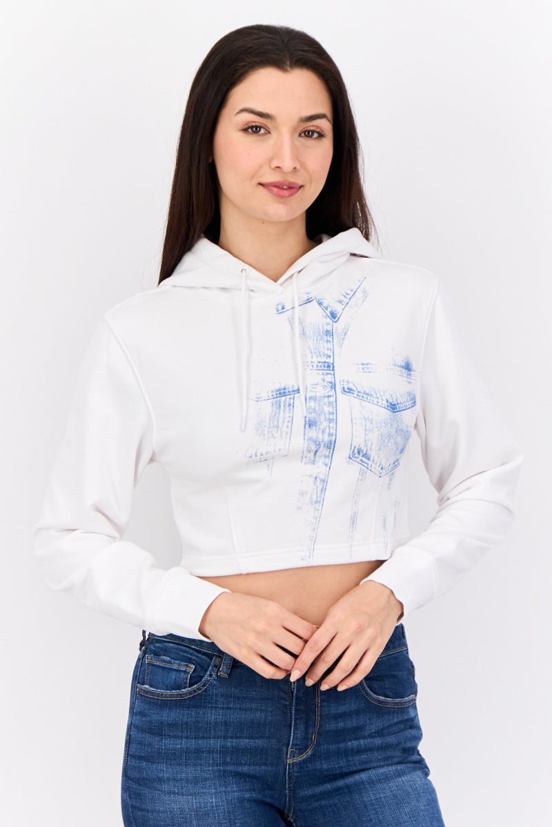 ESPRIT Women Hooded Long Sleeve Graphics Sweatshirt, White - Image 1