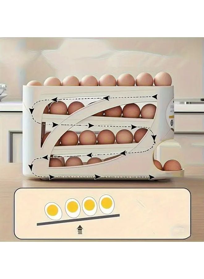 رف بيض دوار أبيض من 4 طبقات يحمل 30 بيضة بتصميم باب جانبي موفر للمساحة - Image 5