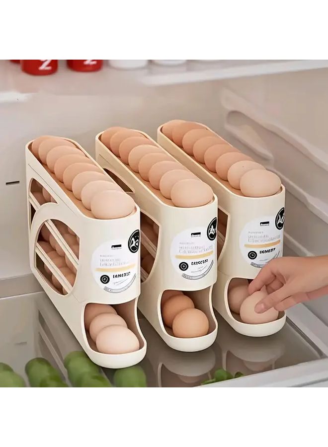 رف بيض دوار أبيض من 4 طبقات يحمل 30 بيضة بتصميم باب جانبي موفر للمساحة - Image 3
