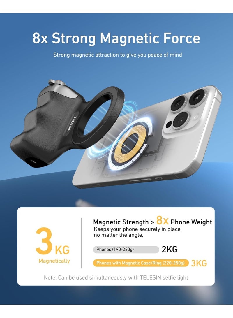TELESIN Fun Shot Magnetic Phone Camera DSLR Style Shutter Grip for Magsafe iPhone & Android with Detachable Wireless Shutter Button -Comfort Ergonomic Phone Grip Handle Holder, Camera Attachment for iPhone - Image 5