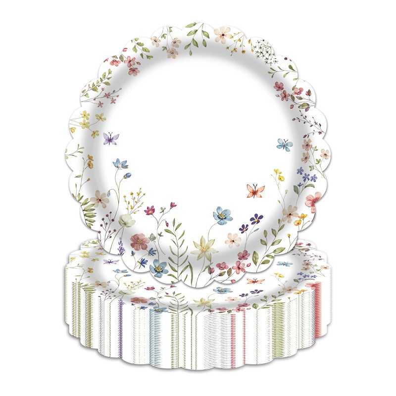LDFDRT Wildflower Paper Plates,50-Pack 7 Inch Floral Disposable Plates, Elegant Flower Plates for Garden Party Decor, Baby Shower, Birthday & Tea Party Decorations - Image 1