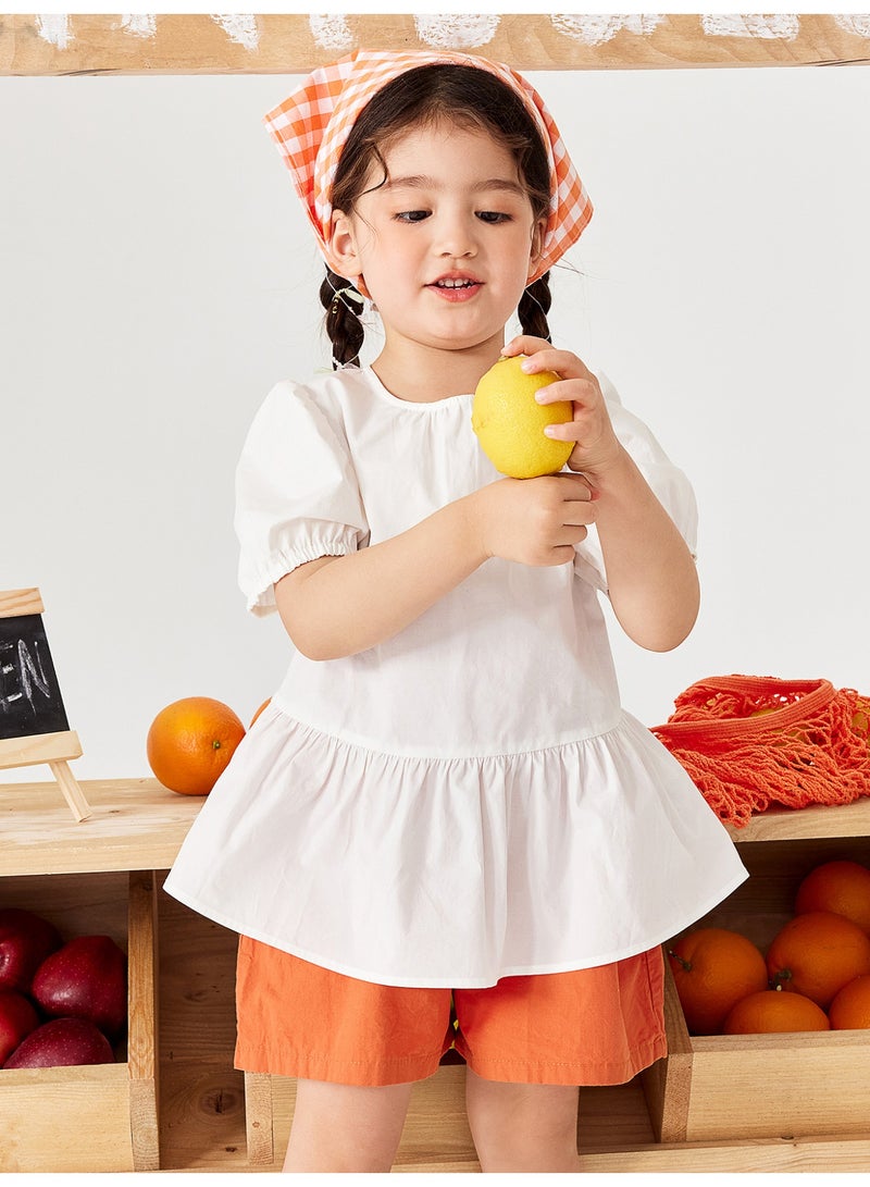 ميني بالا قميص طفل زبائن بأكمام بوف وسهلة، قطعة ناعمة وقابلة للتنفس، طوق دائري مع مفتاح أزرار في الخلف، تصميم طيز مدبب، مثالي للارتداء اليومي وللتوازنات والفعاليات غير الرسمية قميص طفل - Image 1