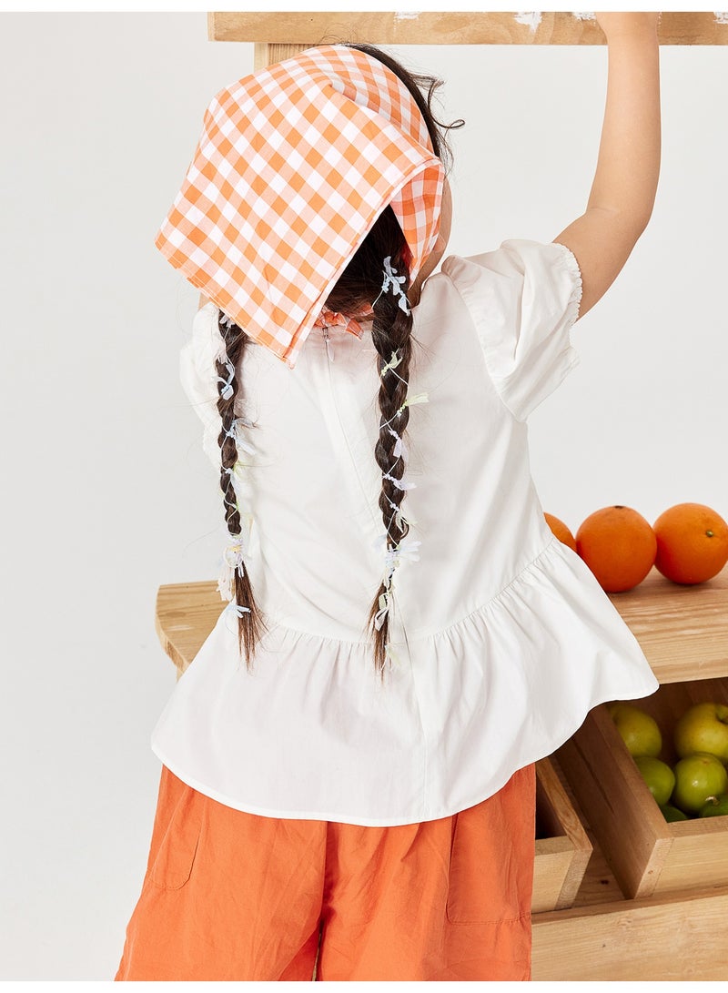 ميني بالا قميص طفل زبائن بأكمام بوف وسهلة، قطعة ناعمة وقابلة للتنفس، طوق دائري مع مفتاح أزرار في الخلف، تصميم طيز مدبب، مثالي للارتداء اليومي وللتوازنات والفعاليات غير الرسمية قميص طفل - Image 3