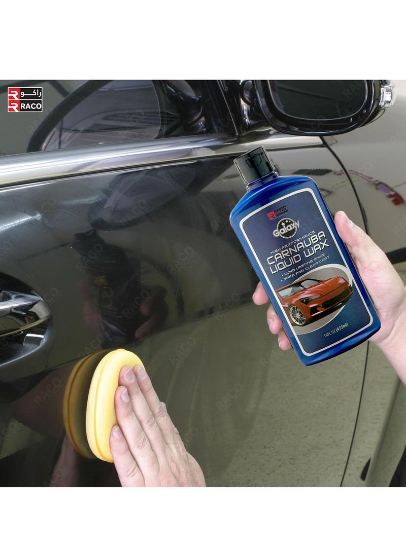 راكو شمع كارنوبا السائل عالي الأداء من جالاكسي للسيارات - لمعان يدوم طويلاً وحماية من الأشعة فوق البنفسجية - آمن على الطلاءات الشفافة - 473 مل (16 أونصة سائلة) - Image 2