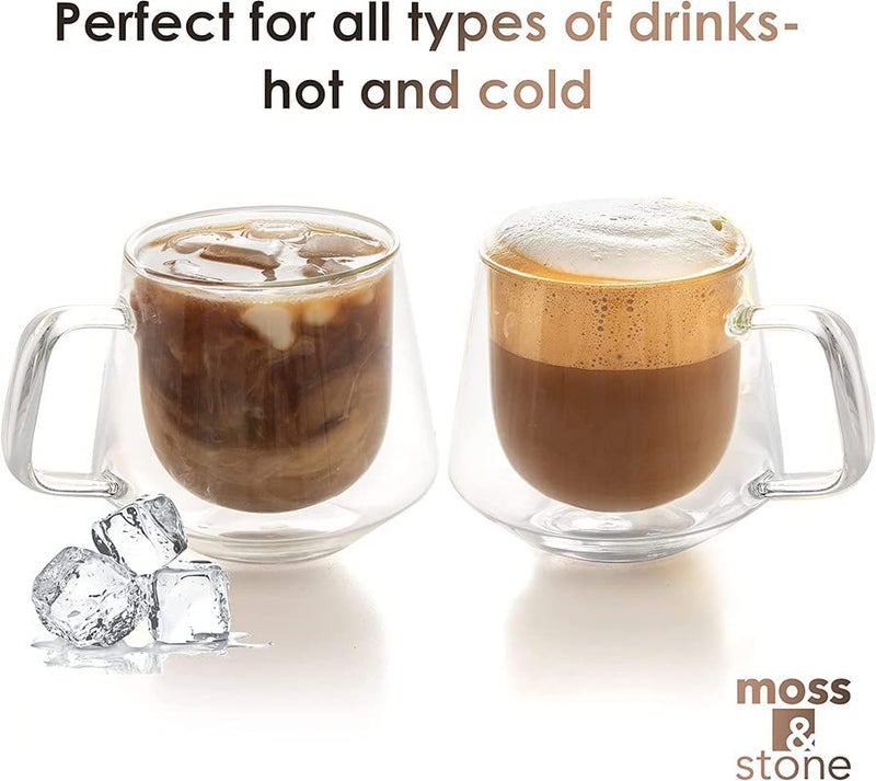 Moss & Stone Set of 4 Double Wall Glass Cup Clear Mug, Double Walled Coffee Mugs 7.5 Oz, Glass Tea Mugs, Insulated Coffee Mug With Handle. - Image 2