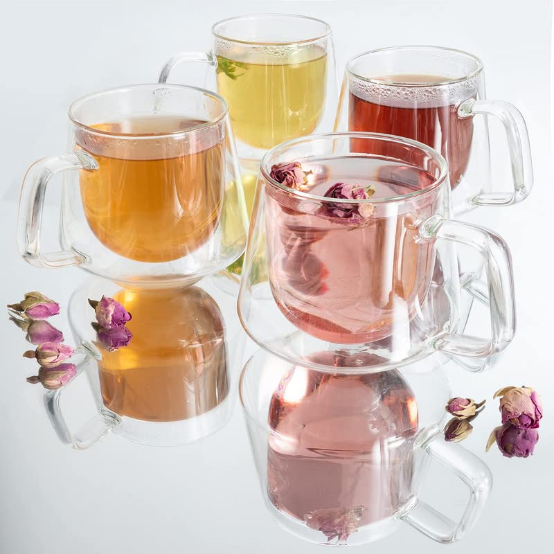 Moss & Stone Set of 4 Double Wall Glass Cup Clear Mug, Double Walled Coffee Mugs 7.5 Oz, Glass Tea Mugs, Insulated Coffee Mug With Handle. - Image 5