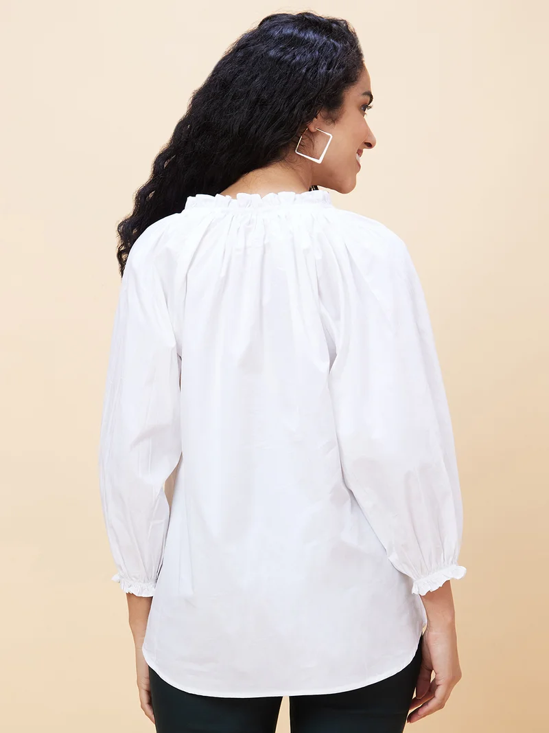 globus Women Mandarin Collar Cotton Regular Top