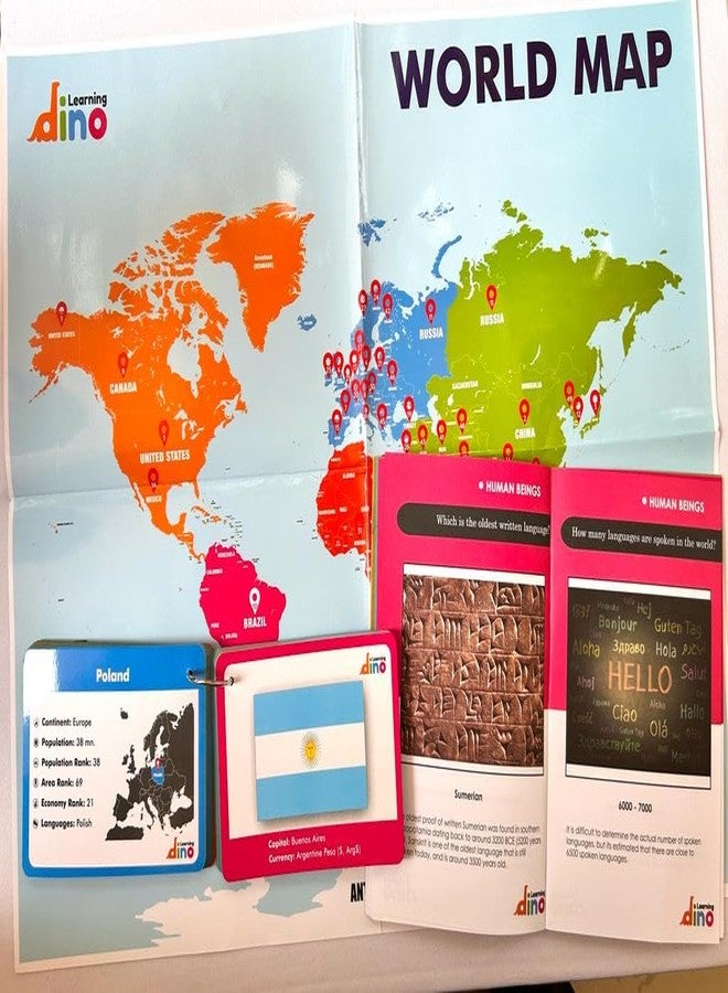 مجموعة تعليمية ثلاثية في واحد للأطفال تتضمن كتاب معلومات عامة، وبطاقات تعليمية للدول، وخريطة العالم | لعبة تعليمية | هدية للأطفال - Image 2