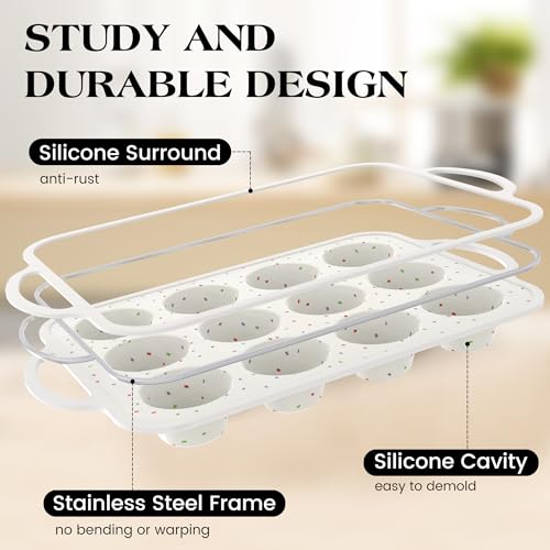 AOTASO Regular 12 Cup and Mini 24 Cup Nonstick Cupcake Pan Set Silicone Muffin Pan for Baking Silicone Cupcake Mold with Metal Reinforced Frame BPA Free (2 Pcs, Cream) - Image 5