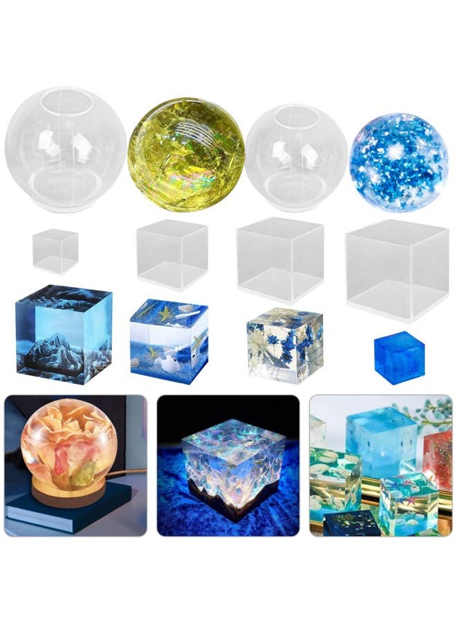 FineGood 6 Pcs Sphere & Cube Resin Moulds - FineGood Clear Silicone Epoxy Moulds for DIY Crystal Ball, Resin Candle & Soap - Image 1