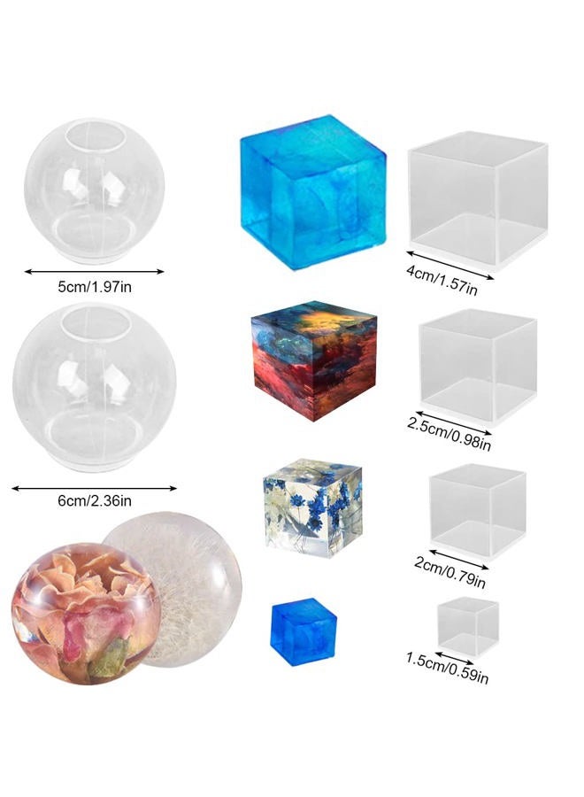 FineGood 6 Pcs Sphere & Cube Resin Moulds - FineGood Clear Silicone Epoxy Moulds for DIY Crystal Ball, Resin Candle & Soap - Image 4