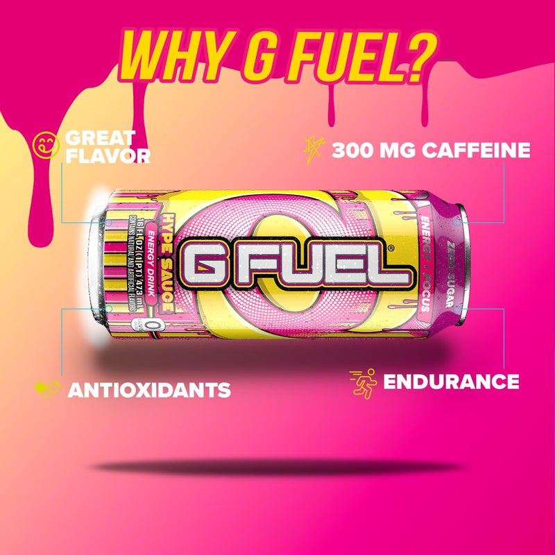 G Fuel مشروب الطاقة جي فويل، ليمون التوت، مشروب خالي من السكر مع 300 ملغ كافيين، تعزيز الطاقة اليومية مع الأحماض الأمينية والتركيبات الفيتامينية + مضادات الأكسدة، علب سعة 16 أونصة (صوص هايبي، 12 عبوة) - Image 4