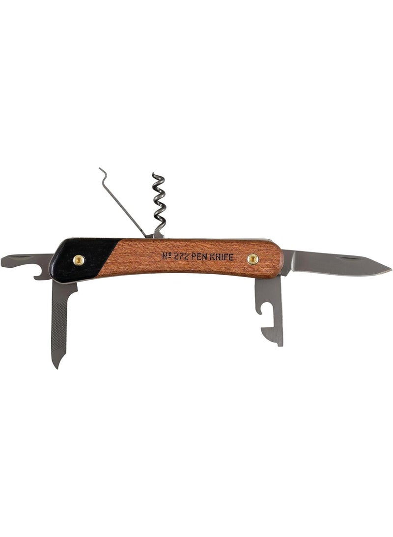 GGOOT 7-in-1 Multi-Tool Mini Titanium Coated Steel Pen Knife Pocket Tool, Wood Handle 
