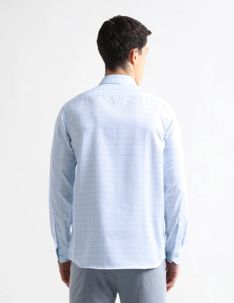 Arrow Light Blue Textured Graph Checked Auto Press Shirt for Men | Best Price UAE