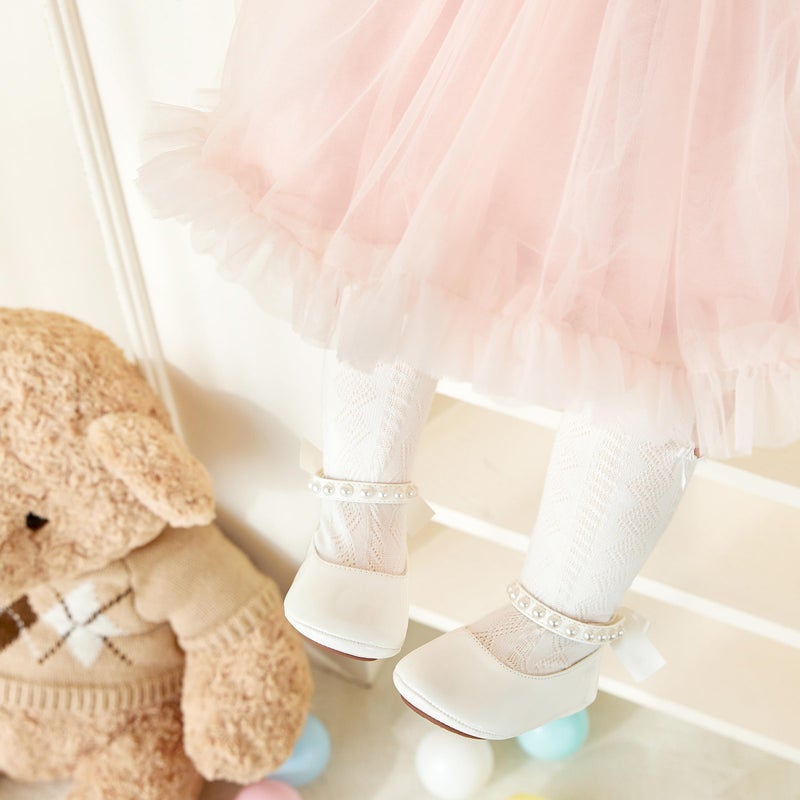 PHIRAMIN Baby Girls Ivory White Mary Jane Flats - Infant 12-18 Months Walking Shoes Soft Rubber Sole Princess Wedding - Image 2