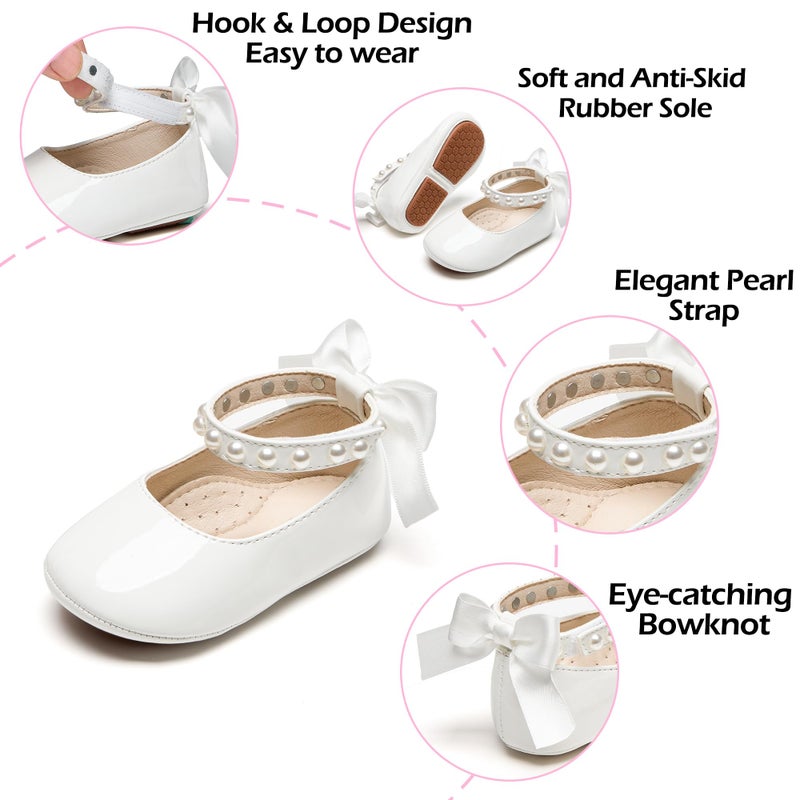 PHIRAMIN Baby Girls Ivory White Mary Jane Flats - Infant 12-18 Months Walking Shoes Soft Rubber Sole Princess Wedding - Image 5