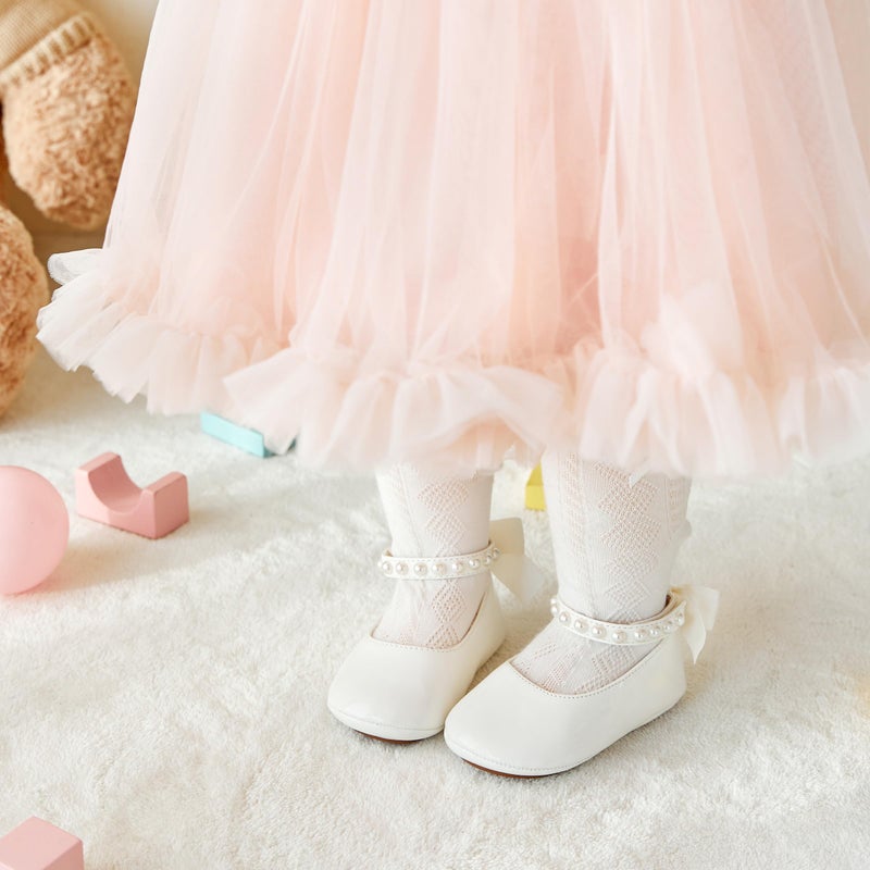 PHIRAMIN Baby Girls Ivory White Mary Jane Flats - Infant 12-18 Months Walking Shoes Soft Rubber Sole Princess Wedding - Image 3