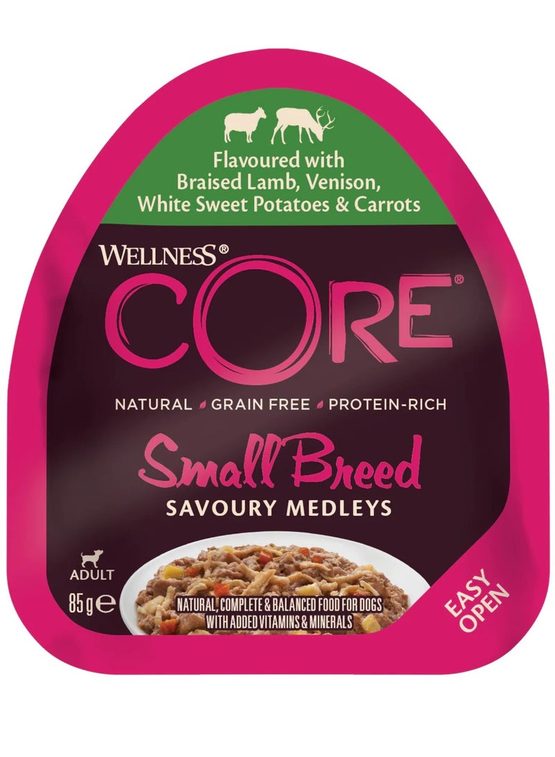 WELLNESS Core Savoury Medleys Flavoured with Braised Lamb, Venison, White Sweet Potatoes & Carrots for Small Breed Adult Dogs 85 g