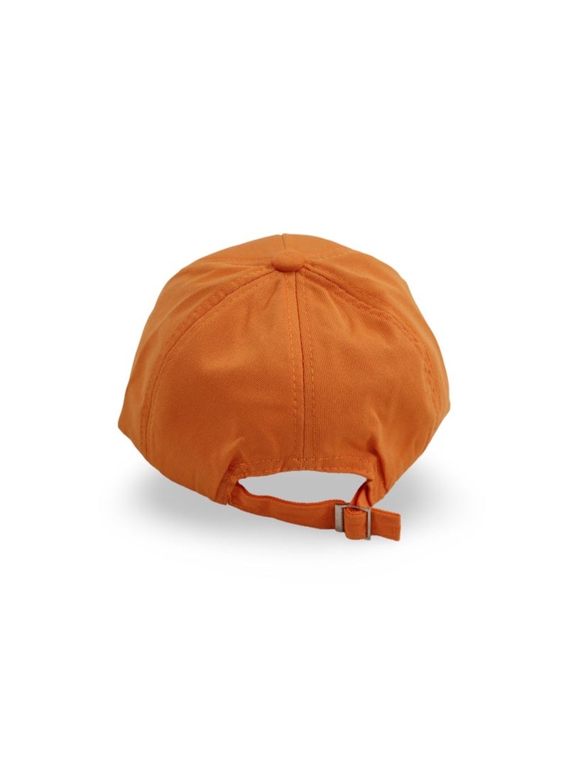 Fancy Unisex Cotton Cap – Orange with Dinosaur Design - Image 2