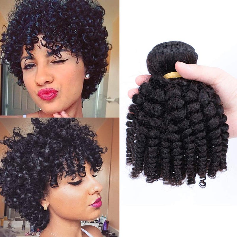 Brazilian Funmi Human Hair Bundles 10 10 10in Afro Kinky Curly Hair Bundles Short Curly Weave Unprocessed Brazilian Virgin Human Hair Bouncy Curl Extensions 10 10 10 Natural Black