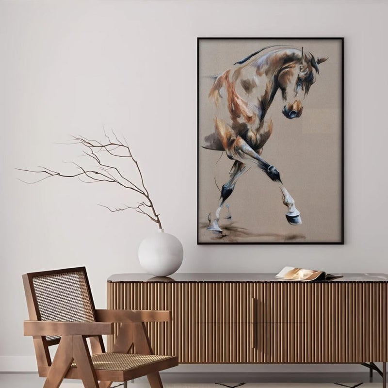 ماركتنا لوحة قماشية بتصميم خيول مع برواز مجوف مقاس (60×90) قطعة واحدة - Image 1
