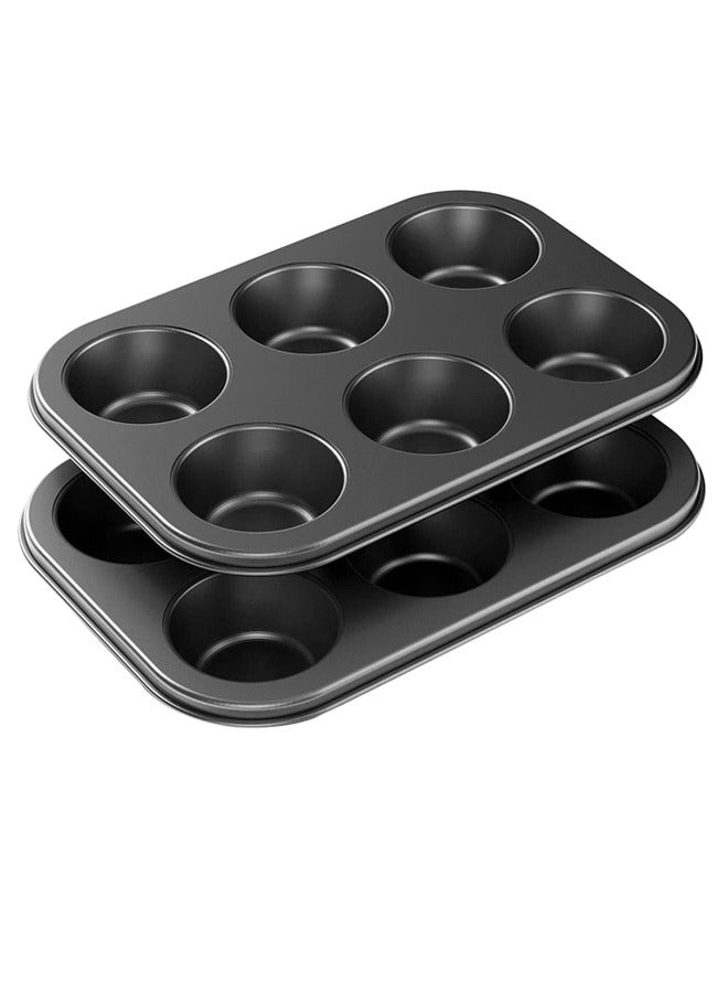 Morlife 2-Pack 6 Cup Cupcake Baking tray Non-Stick Carbon Steel Muffin Tray Oven Baking Pan - Image 1
