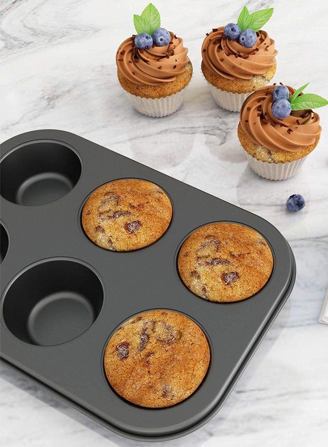 Morlife 2-Pack 6 Cup Cupcake Baking tray Non-Stick Carbon Steel Muffin Tray Oven Baking Pan - Image 2