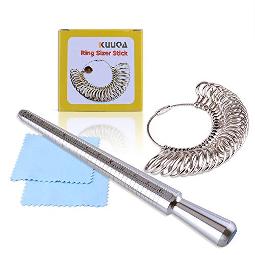 Kuuqa Aluminium Ring Sizer Mandrel and Stainless Iron Ring Sizer Guage Set with 2 Piece Jewelry Polishing Cloth - Image 1