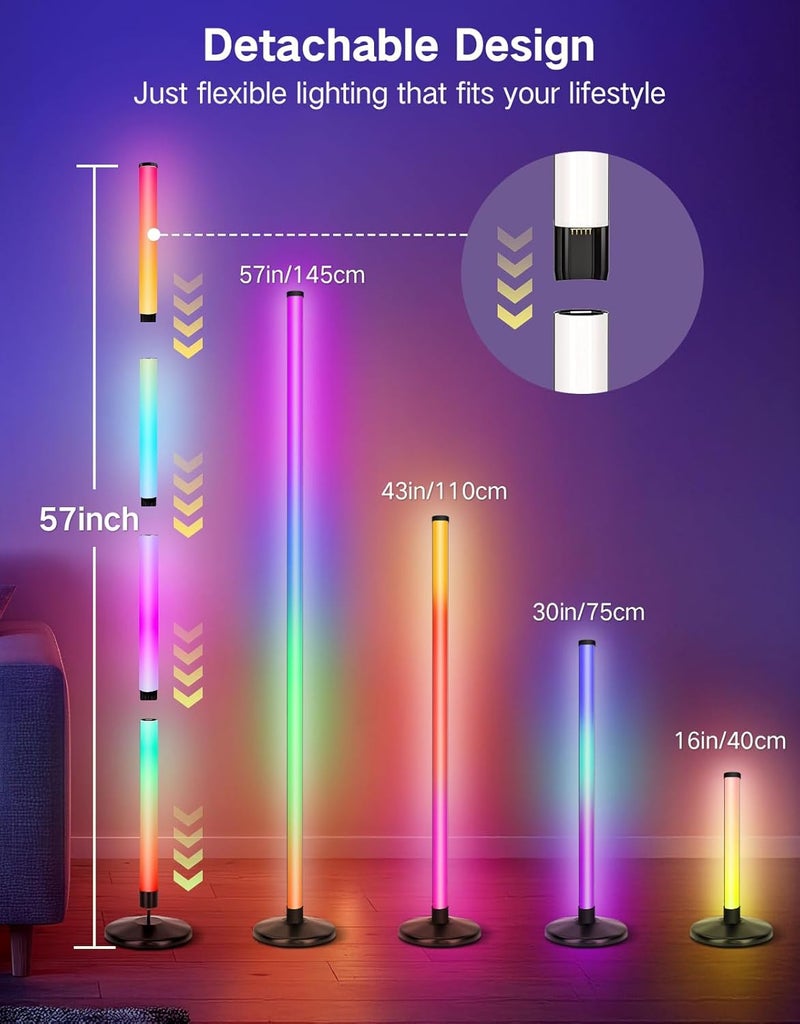 OUTON LED Smart RGBCW Corner Floor Lamp with APP and Remote Control, Dimmable Floor Lamps with 16 Million Colours, Music-Sync, Timer, Height Adjustable for Living Room Bedroom Gaming Room, 1 Pack - Image 4