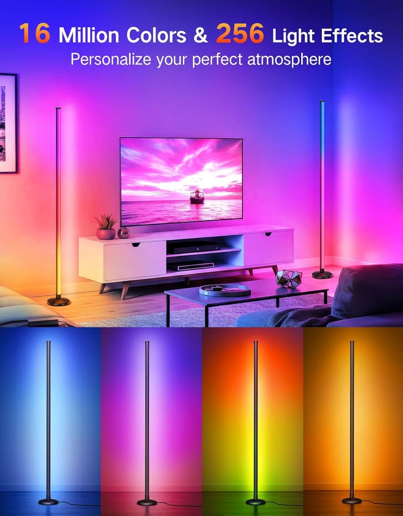 OUTON LED Smart RGBCW Corner Floor Lamp with APP and Remote Control, Dimmable Floor Lamps with 16 Million Colours, Music-Sync, Timer, Height Adjustable for Living Room Bedroom Gaming Room, 1 Pack - Image 2