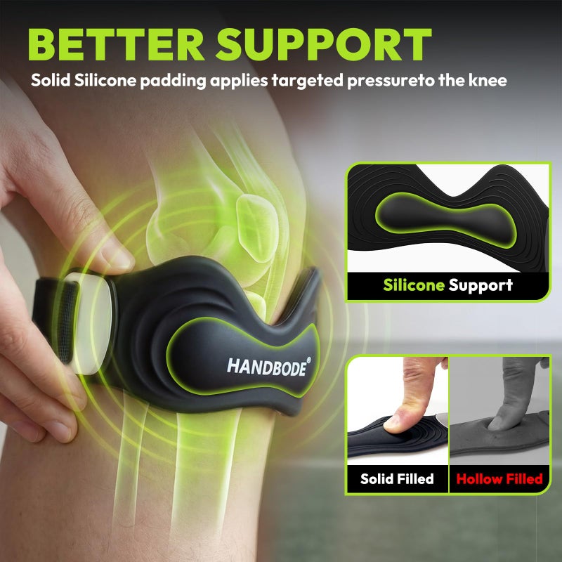 HANDBODE Patellar Tendon Support Strap, Silicone Knee Brace for men women, Adjustable Patella Band Support Pain Relief, Fit Hiking, Running, Basketball, Jumpers Knee, Osgood Schlatter, 2 Pack - Image 2