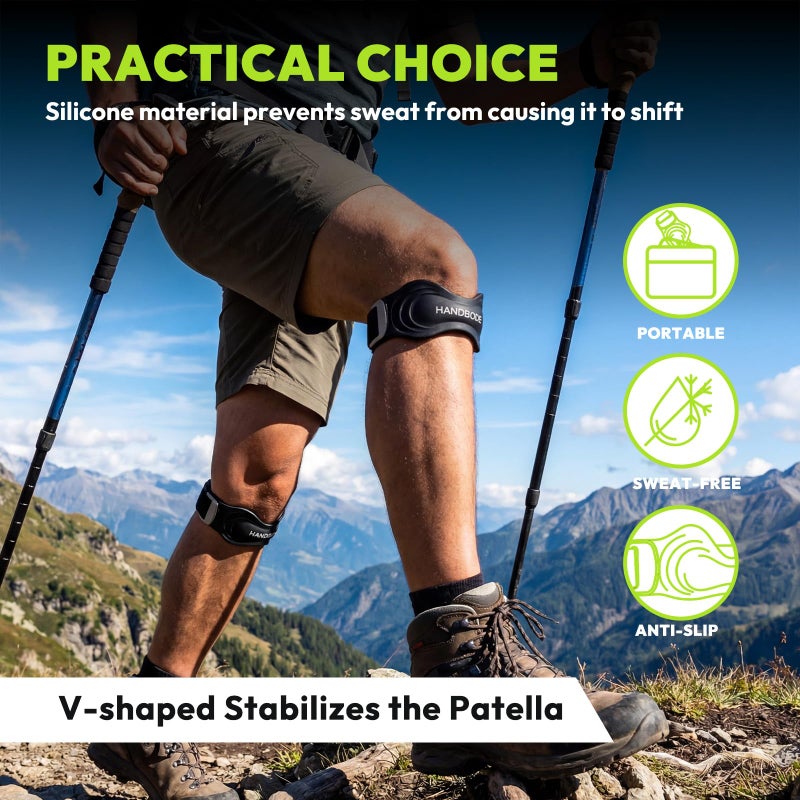 HANDBODE Patellar Tendon Support Strap, Silicone Knee Brace for men women, Adjustable Patella Band Support Pain Relief, Fit Hiking, Running, Basketball, Jumpers Knee, Osgood Schlatter, 2 Pack - Image 3