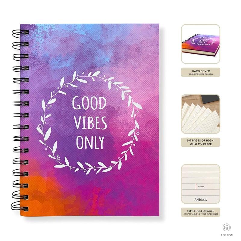Articious دفتر ملاحظات حلزوني بأجواء إيجابية | حجم A5 21x17 سم | 190 صفحة مسطرة | ورق سميك 80 جرام | دفتر جميل ذو غلاف صلب للكتابة، المدرسة، المكتب والهدايا - Image 4