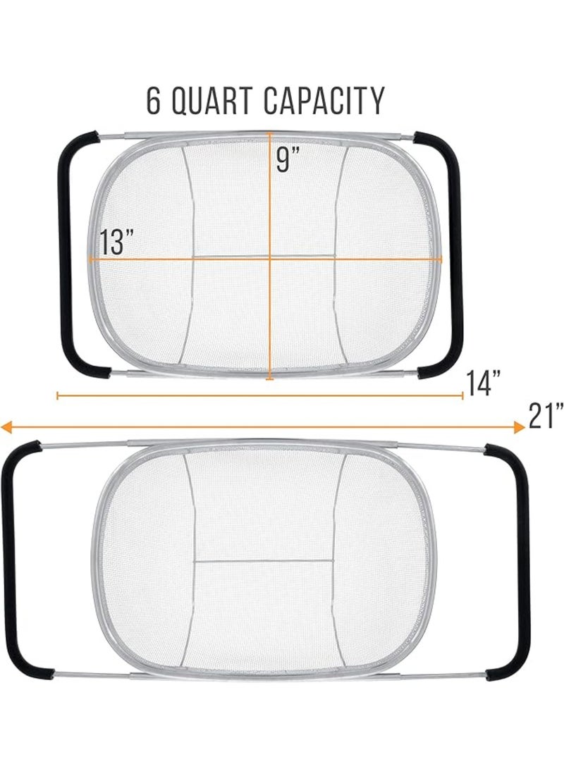 YelaJoy Premium Quality Over The Sink Stainless Steel Oval Colander with Fine Mesh 6 Quart Strainer Basket & Expandable Rubber Grip Handles - Strain, Drain, Rinse Fruits, Vegetables - Image 2