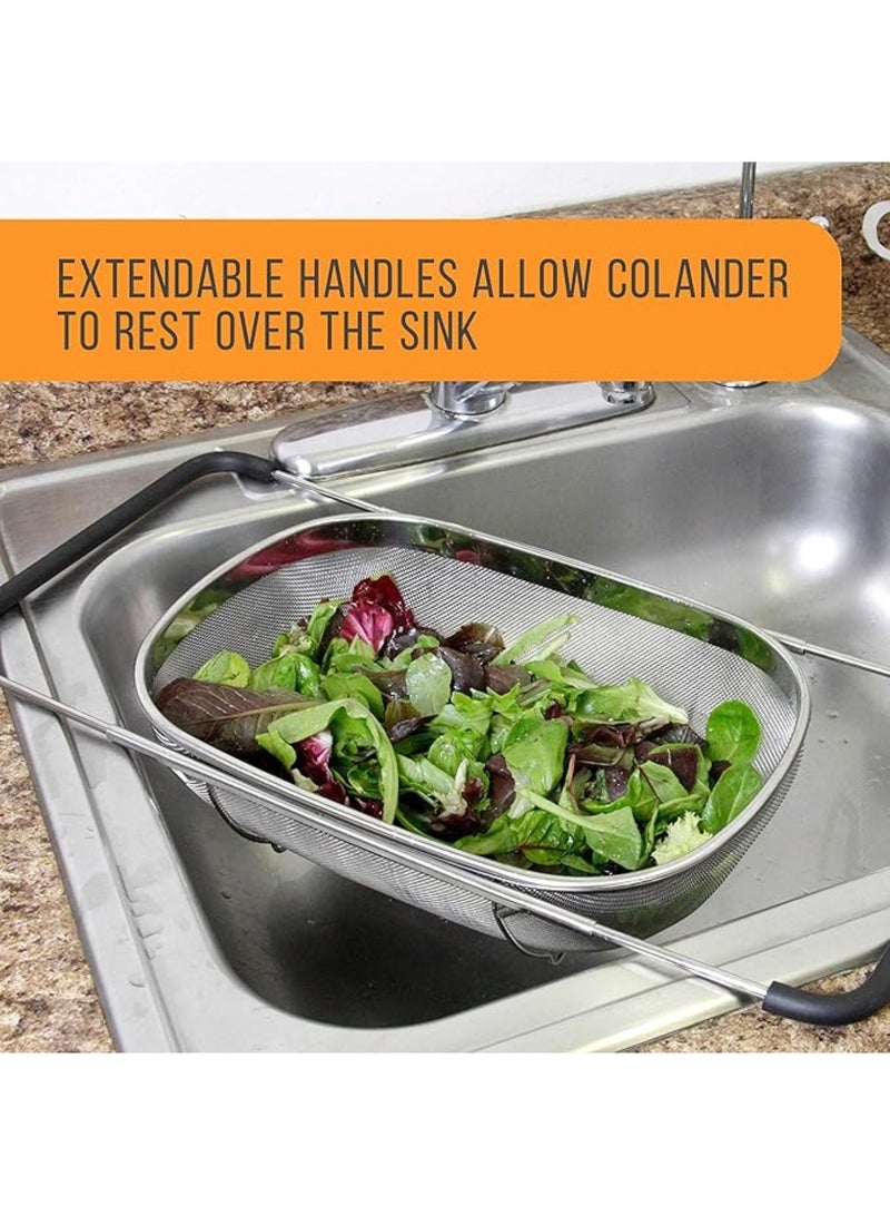 YelaJoy Premium Quality Over The Sink Stainless Steel Oval Colander with Fine Mesh 6 Quart Strainer Basket & Expandable Rubber Grip Handles - Strain, Drain, Rinse Fruits, Vegetables - Image 5
