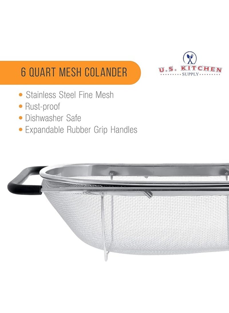 YelaJoy Premium Quality Over The Sink Stainless Steel Oval Colander with Fine Mesh 6 Quart Strainer Basket & Expandable Rubber Grip Handles - Strain, Drain, Rinse Fruits, Vegetables - Image 3