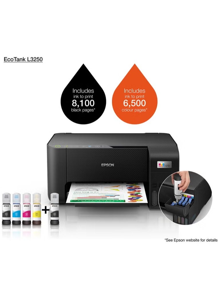 إبسون طابعة EcoTank L3252 المنزلية بخزان حبر A4، ملونة، طابعة 3 في 1 مع اتصال WiFi وتطبيق SmartPanel باللون الأسود - Image 2