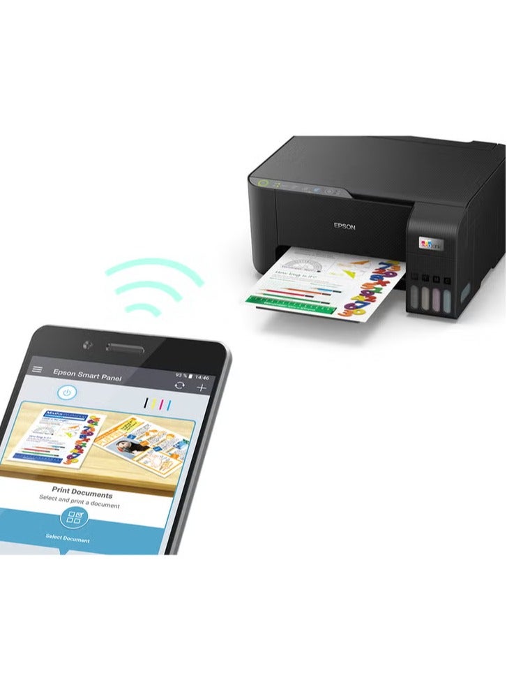 إبسون طابعة EcoTank L3252 المنزلية بخزان حبر A4، ملونة، طابعة 3 في 1 مع اتصال WiFi وتطبيق SmartPanel باللون الأسود - Image 3