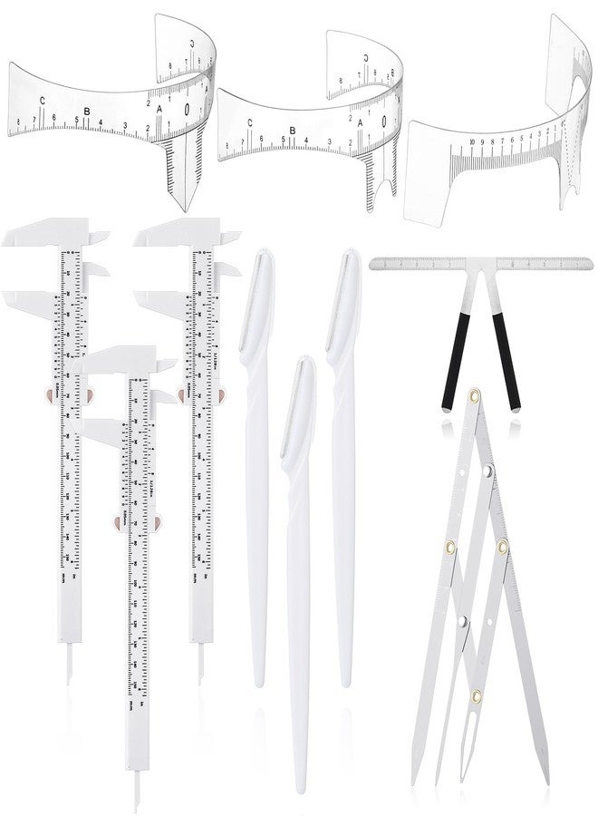 Konohan 11 Pcs Eyebrow Mapping Kit Eyebrow Shaping Tools Eye Brow Measuring Ruler Double Scale Vernier Caliper 3 Point Positioning Ruler Golden Ratio Caliper Brow Trimming Knives(White) - Image 1