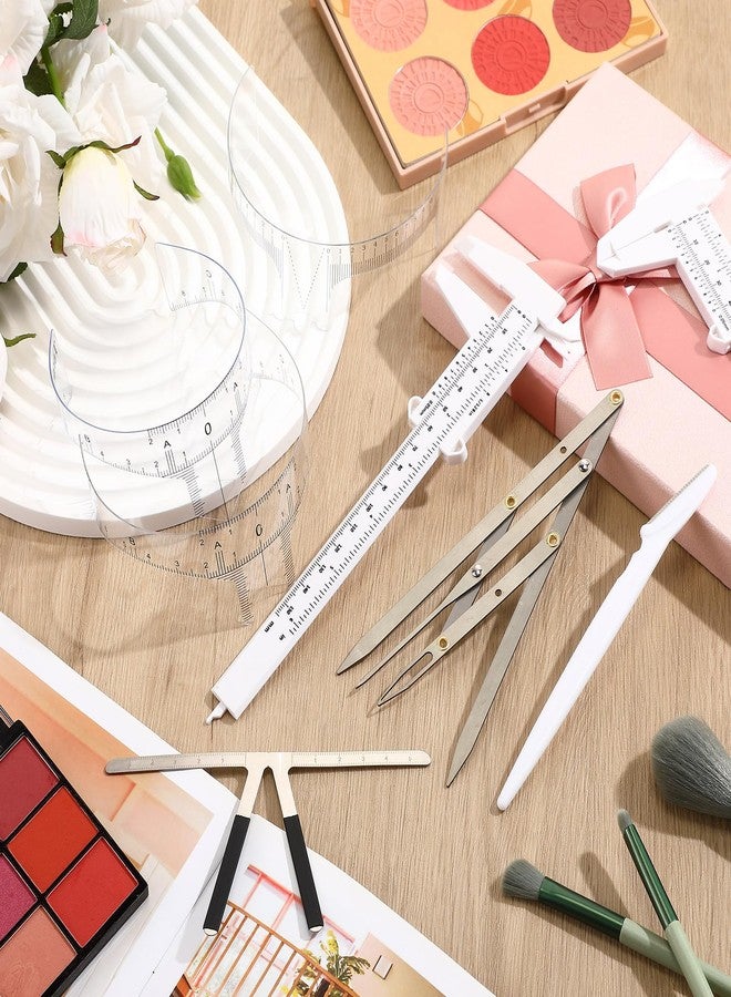 Konohan 11 Pcs Eyebrow Mapping Kit Eyebrow Shaping Tools Eye Brow Measuring Ruler Double Scale Vernier Caliper 3 Point Positioning Ruler Golden Ratio Caliper Brow Trimming Knives(White) - Image 5