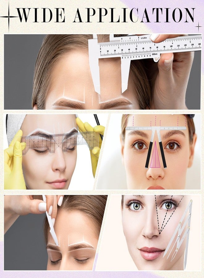 Konohan 11 Pcs Eyebrow Mapping Kit Eyebrow Shaping Tools Eye Brow Measuring Ruler Double Scale Vernier Caliper 3 Point Positioning Ruler Golden Ratio Caliper Brow Trimming Knives(White) - Image 4