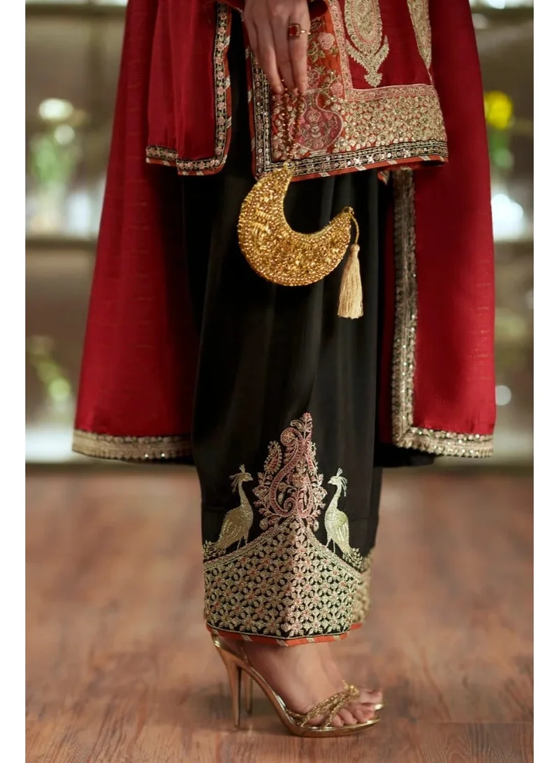 Bazm-A Fashion Atelier  Women's Luxury Embroidered 2-Piece Ethnic Wear Set - Red & Black, Chest 42-44 for Women | Best Price UAE