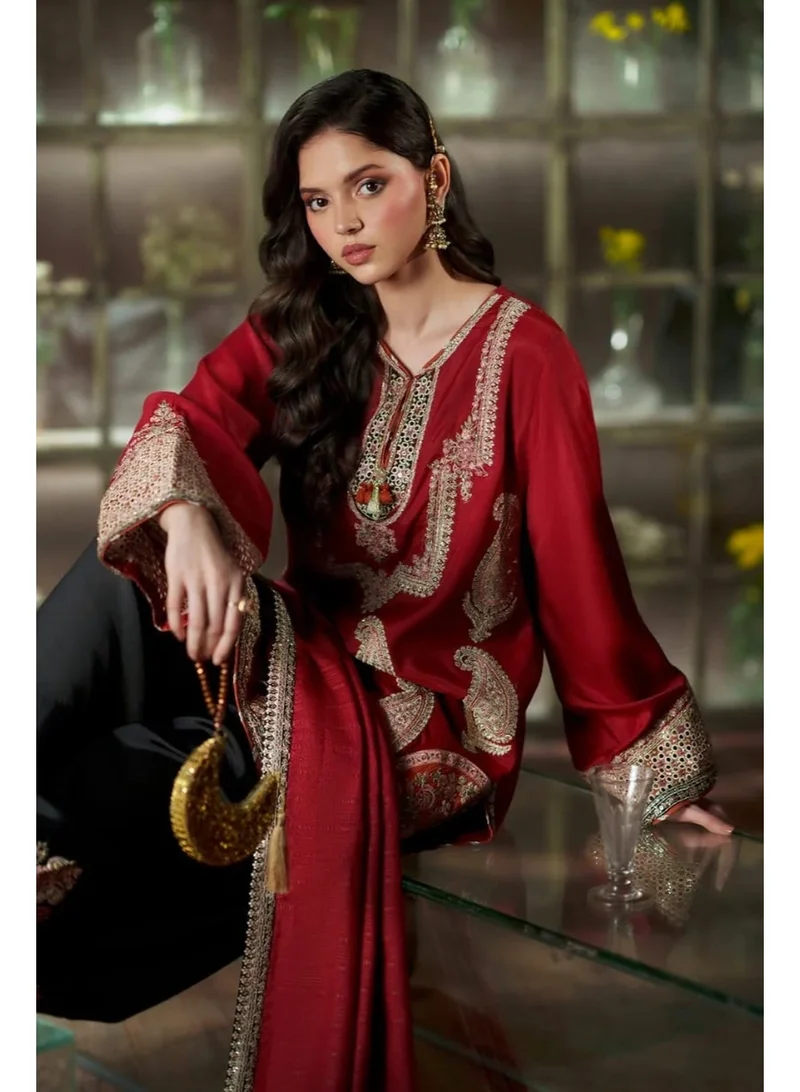 Bazm-A Fashion Atelier  Women's Luxury Embroidered 2-Piece Ethnic Wear Set - Red & Black, Chest 42-44 for Women | Best Price UAE