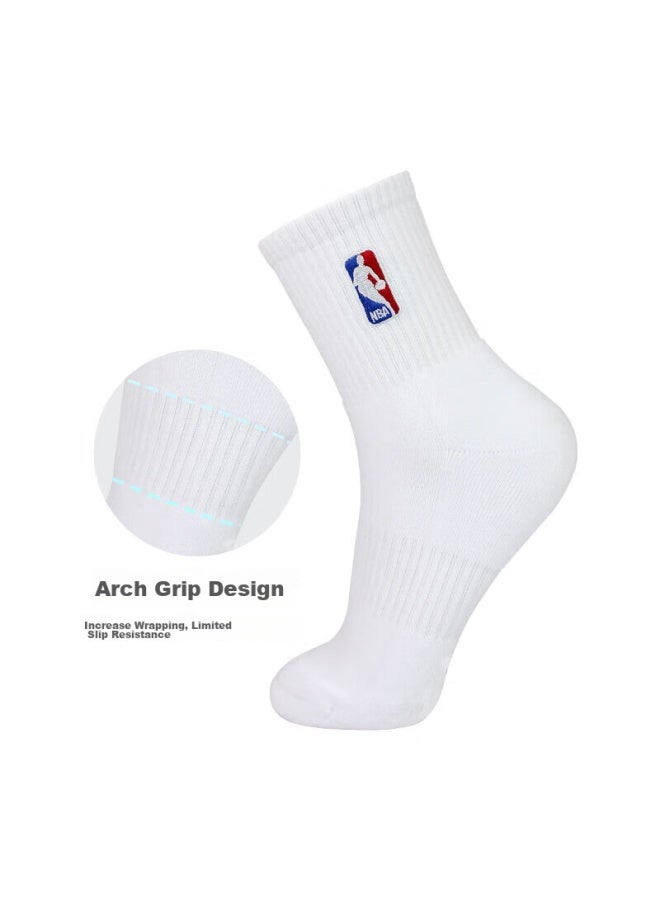 Nba Men's Mid-tube Casual Sports Socks Thickened Terry Loop Combed Cotton Embroidered Non-slip Running Basketball Socks 4 Pairs - Image 4