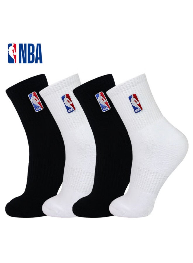 Nba Men's Mid-tube Casual Sports Socks Thickened Terry Loop Combed Cotton Embroidered Non-slip Running Basketball Socks 4 Pairs - Image 1