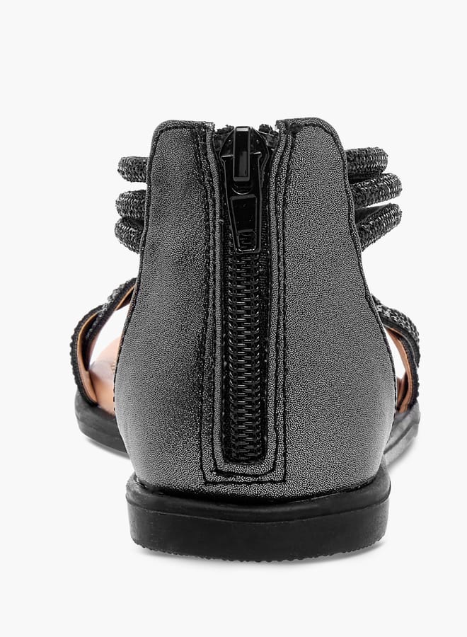 Little Missy Girls Studded Ankle Strap Sandals with Zip Closure  - Image 4
