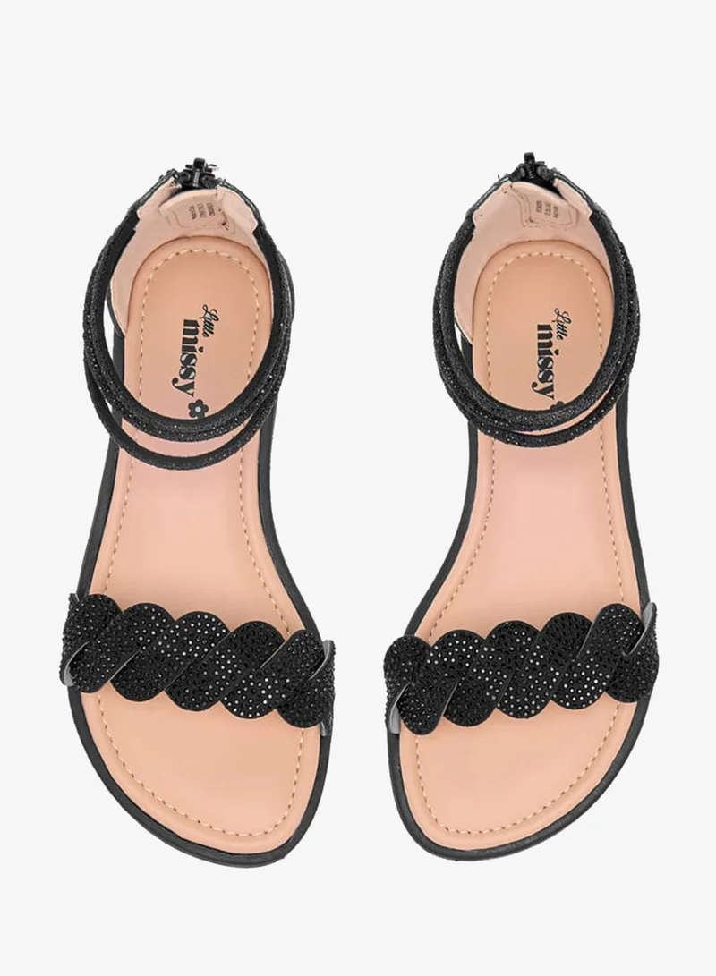 Little Missy BLACK Girls Studded Ankle Strap Sandals with Zip Closure Ramadan Collection for Women | Best Price UAE